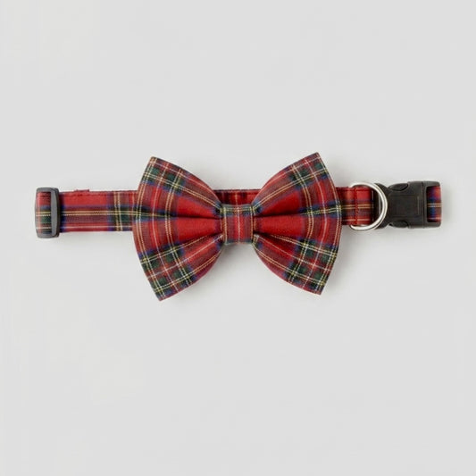 Edinburgh Signature - Red Tartan Dog Collar with Bow